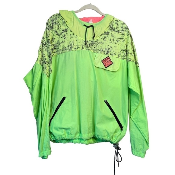 Vintage 80s Ocean Pacific Mens L Neon Anorak Windbreaker Surf Hoodie Jacket - Picture 1 of 12